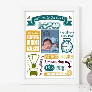 Customized New Born Baby Frame  – Pink Photo & Birth Details Frame 8X10 WHITE  ( Please Provide Details )