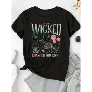 🥌Women's Wicked Witch Print Graphic Tee, Comfortable and Loose Fit, Suitable for Casual Daily Use