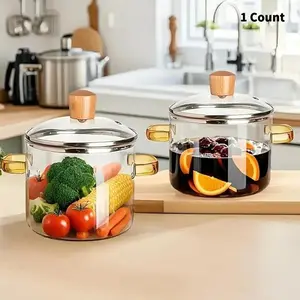 Borosilicate Glass Cookware Set with Lid, Durable Transparent Stockpot for Stewing Meat and Soup, Easy Grip Design Compatible with Electric Stovetops, Cooking Pot