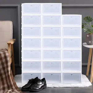 20-Pack Stackable Plastic Shoe Storage Boxes with Side Open Flap, Large Clear Shoe Containers for Closet Organization Organiser Case Light Racks