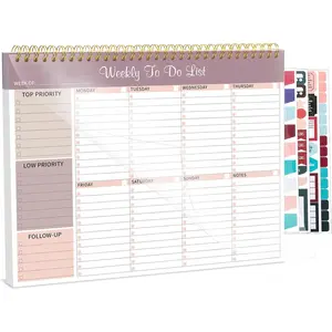Weekly  Notepad, 8.5''x11'' Weekly Desk Planner with 52  Off Sheets Undated Weekly Planner Habit  & Productivity Organizer for Home School and Work, Lilac