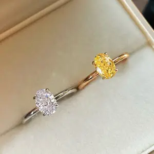 Fashion Colored Gems Ring Small Yellow Diamond Simulation Diamond Ring S925 Silver Small Big Diamond Diamond Ring Engagement Ring