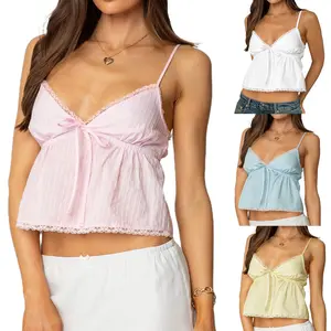 French Sweet Lace Edge V-neck Strap Doll Top Strap The Ultimate Coquette Summer Staple More Colors Womenswear Basic Minimalist tube top