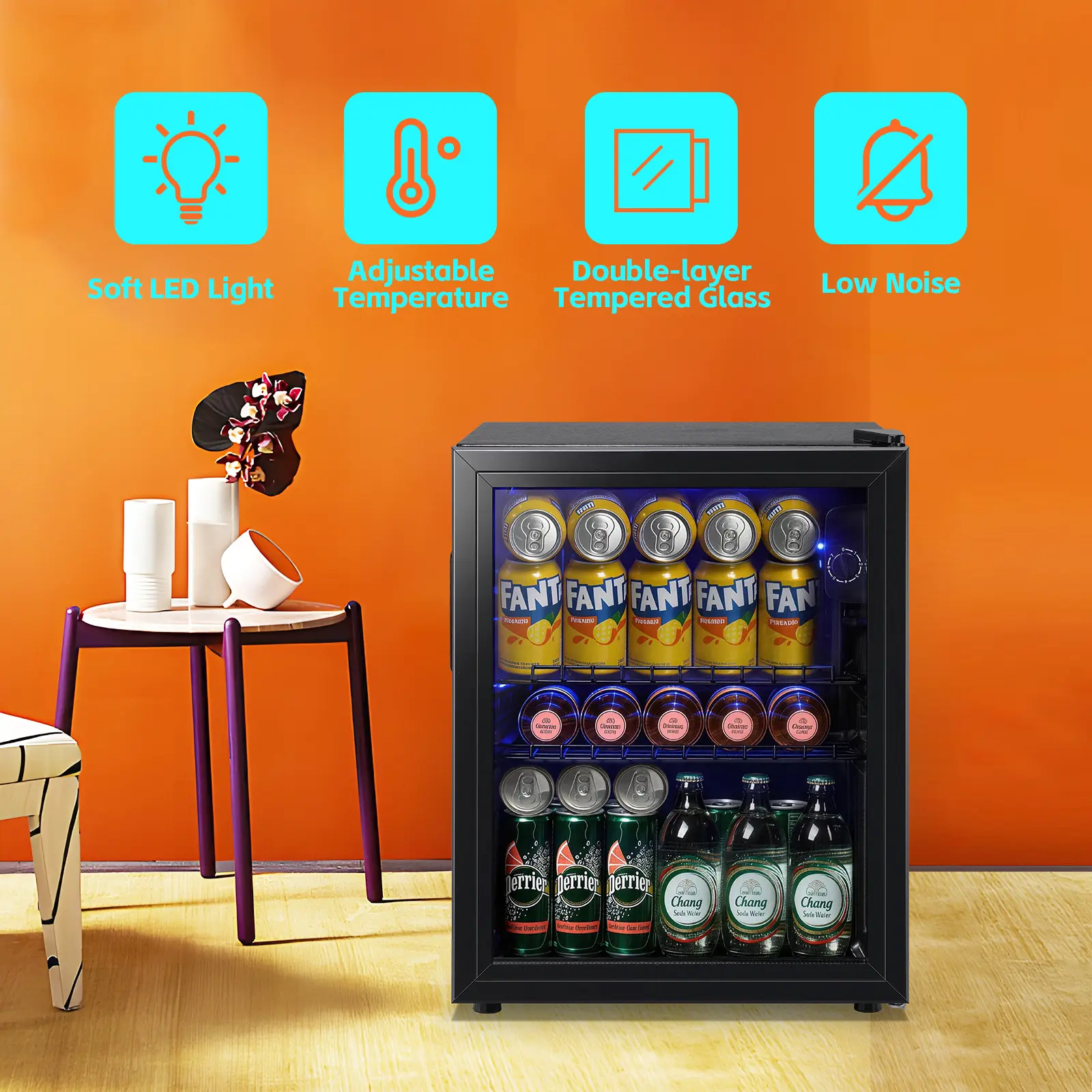 WANAI Mini Fridge, 2.7 Cu.ft Beverage Refrigerator with Glass Door & Removable Shelves, Holds 88 Cans for Soda, Beer or Wine