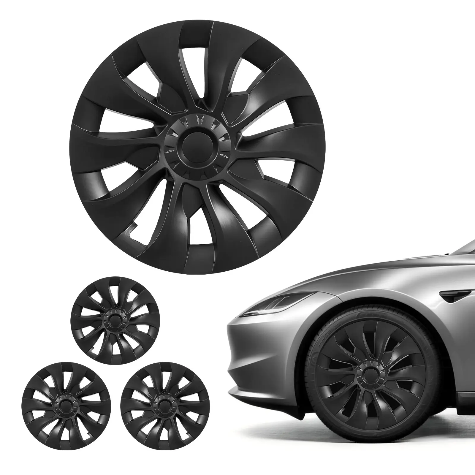 【Father's Day Gift】VEVOR 18-Inch ABS Hubcaps (Wheel Skins) for 2017-2023 Tesla Model 3, Set of 4 OEM-Style Snap-On Rim Replacements, 10-Spoke Matte Black Full-Cover, Vehicle-Specific Secure Fit, Sturdy Long-Lasting Car Parts, Scratch Guard Rim Protector