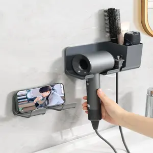 Wall Mounted Hair Dryer Holder Storage Rack Multi Functional Punch Free Bathroom Shelf Organizer and Storage Household Items, Bathroom Accessory