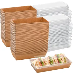 50 Sets Kraft Bakery Boxes with Clear Lids, Small Disposable Dessert Containers for Cookies, Cake Slices, Sandwiches, Charcuterie Snacks, Party Favors & Catering