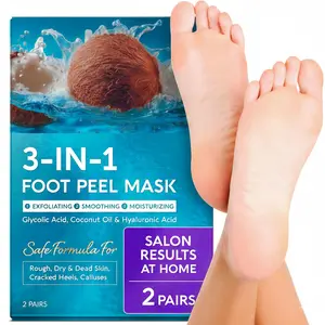 Foot Peeling Mask – 3-in-1 Foot Mask for Dry Cracked Feet, Callus Remover – Dead Skin Exfoliating Foot Peel Mask with Glycolic Acid – Moisturizing Socks for Men – Spa Self Care Gifts for Women