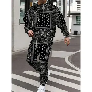 2pcs Paisley Print Long Sleeve Hoodie + Pants Set, Men's Casual Co-ord Set For Winter And Autumn