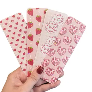 Heart & Strawberry Design Bookmarks - Pink Holographic Bookmarks for Page Marking and Reading Accessories