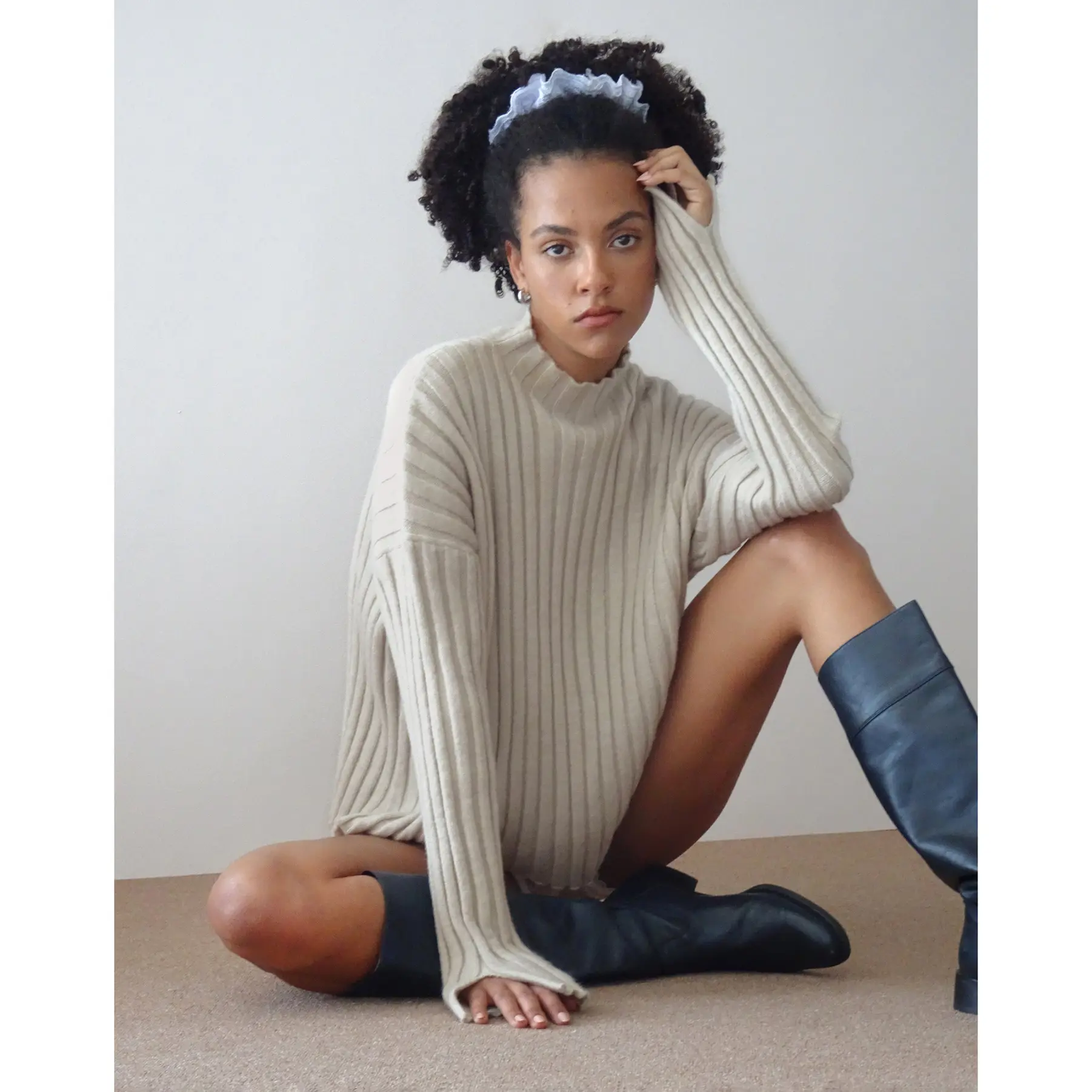 Judah Oversized Chunky Rib Knit Jumper in Ecru