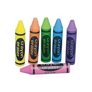 2 1/2" Bulk 72 Pc. Crayon-Shaped Solid Color Rubber Erasers