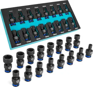 3/8" Drive Impact Universal Joint Socket Set, Swivel Socket Set, 16-, Metric, 8-24MM, Cr-Mo Steel, Organized in EVA  Organizer