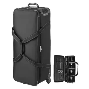 VEVOR Studio Equipment Trolley Case, 39.37x 14.96x 12.60 in/ 100x 38x 32 cm, Rolling Camera Bag, Carrying Bag with Wheels Straps Padded Compartment Handle, for Light Stands, Tripods, Telescopes