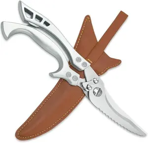 Heavy-Duty, Sharp Stainless Steel Kitchen Shears—Ideal for Cutting Chicken, Meat, Fish, and Vegetables; Bone-Cutting Shears with Safety Lock, Storage Sheath, and Packaging Box.