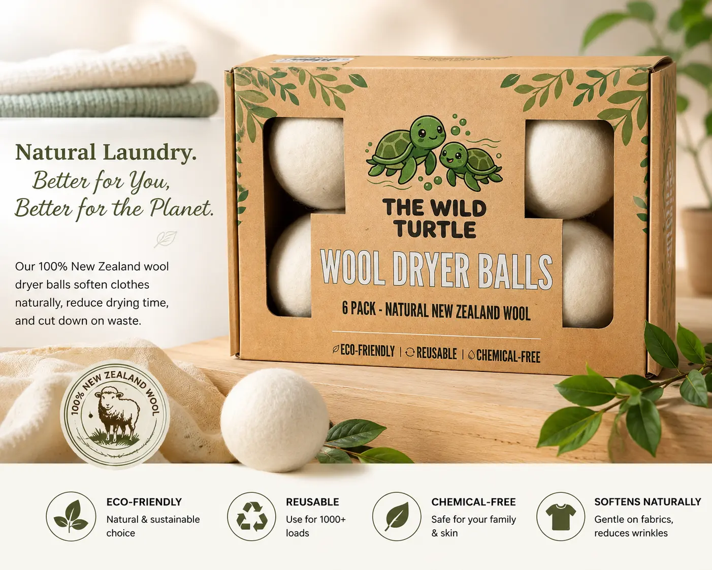 Wool Dryer Balls — Natural Fabric Softener, Dryer Sheet Replacement (6-Pack) Wool Dryer Balls — Natural Fabric Softener, Dryer Sheet Replacement (6-Pack)