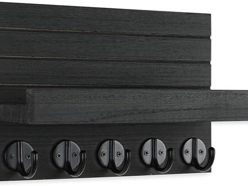 Key Holder for Wall, Decorative Key and Mail Holder with Shelf Has Large Hooks for Bags, Coats, Umbrella – Paulownia Wood Key Hanger with Mounting Hardware (9.8”W x 6.7”H x 4.2”D)