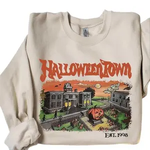 Halloweentown EST 1998 Crewneck Sweatshirt for Halloween, Unisex Pullover Gift Idea, Classic Cotton Top, Apparel Made In The USA	