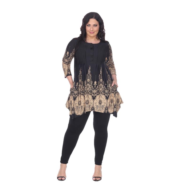 White Mark Women's Plus Size Pleated Tunic Top Casual Womenswear