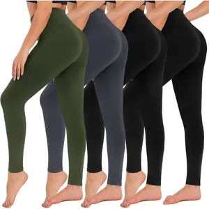 4 Pack Leggings for Women,High Waisted Tummy Control Yoga Pants for Workout Gym Black Leggings Plus Size Dance-Black/Black/Dark Grey/Army Green