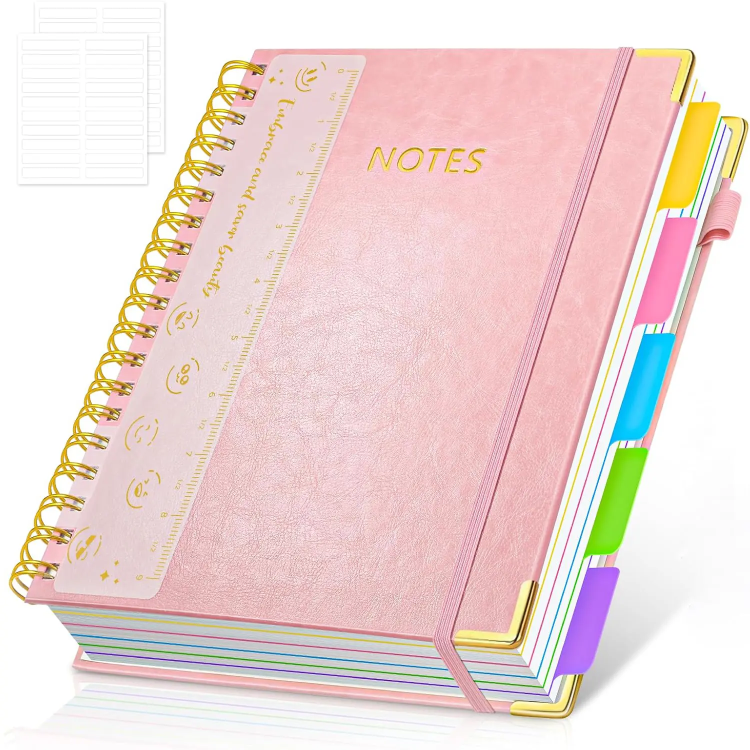 B5 Hardcover Spiral Portable Notebook - 300-Page, Twin-Wire Binding, Water-Resistant Surface, 5 Adjustable Removable PVC Dividers, Acid-Free Paper, Leather Cover, Lined, Stationery Office Supplies for Office & School, Elegant Gift Option