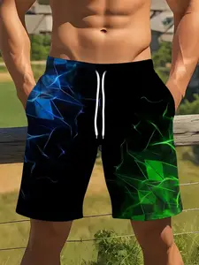 Men's Summer Ice Silk Casual Shorts, Lightweight Breathable Quick Dry Knit Fabric Geometric Pattern, Drop Waist Fitted Beach Pants