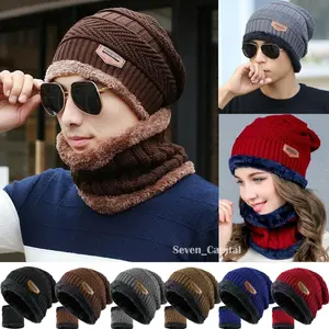 Men's & Women's Winter Baggy Slouchy Knit Beanie Hat and Scarf Set – Warm Ski Skull Cap