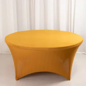 Stretch Spandex Round Tablecloth 5ft Gold - Easy to Maintain Form-Fitting Table Cover