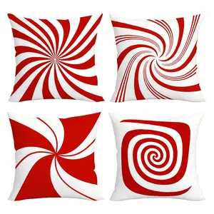 4pcs, Red and White Spiral Pattern Throw Pillow Covers, Home Décor Products, Cushion Cover Decoration for Couch Sofa, Room Decor and Bedroom Decor, Valentine's Décor, 2D Flat, Single Sided Printing, No Pillow Core, Spiral Motif
