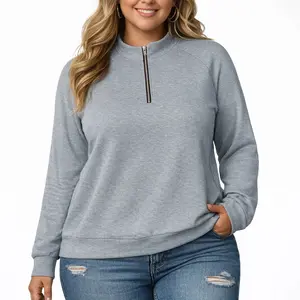 Women's Plus-Size Half-Zip Spandex Fabric Sweatshirt - Lightweight Basic Athletic Long-Sleeve Crewneck Casual Pullover Top summerwins