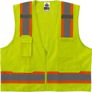 Ergodyne ANSI/ISEA 107 Certified High Visibility Reflective Vest (24077), 2X-3XL Lime Mesh/Solid, 52-58 in Chest, Polyester Fabric, Zipper Closure, 6 Pockets, Work Safety Equipment