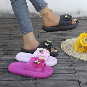 Golden Bear & Bow Thick Sole  Slides, Girl Style Cloud-Feel Slippers, Non-Slip Footwear, Summer Home & Outdoor Slides For Women, Couple Slides