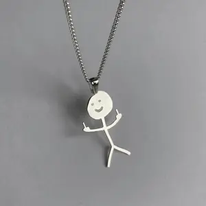 Funny Doodle Necklace Graffiti middle finger character fun stainless steel necklace