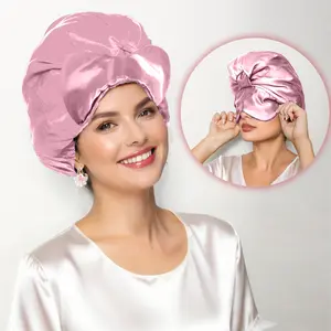 Pink Color 1-Pack New Style Real Smooth Sleep Bonnet with Eye Mask 2-in-1 Double-Layer Design for Women's Comfortable Healthy Sleep