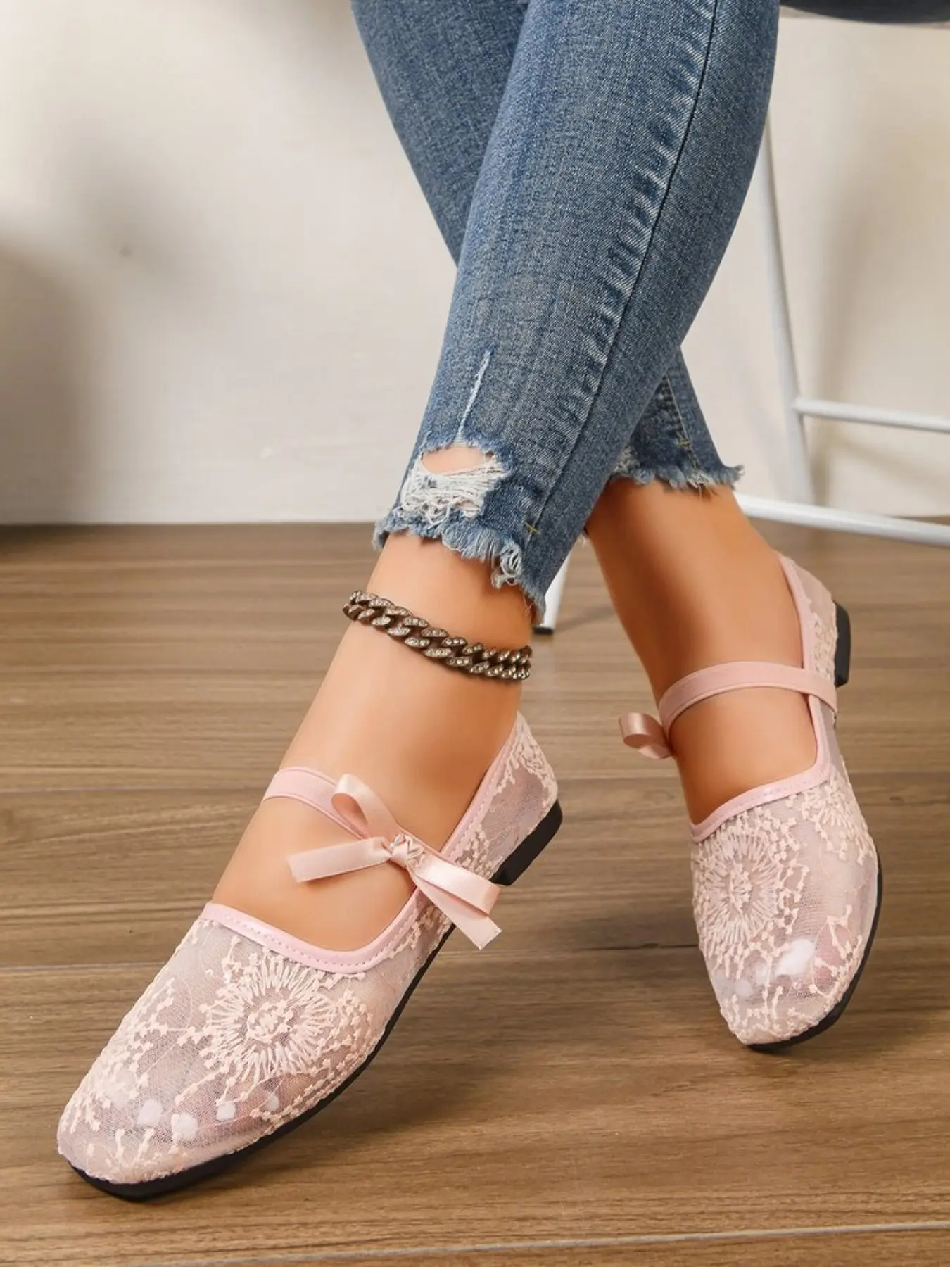 Lace Classic Mary Jane Shoes for Women, Summer Mesh Breathable Flat Shoes, Soft Sole Ballet Flats, Versatile Fairy Style Footwear, Casual Flats