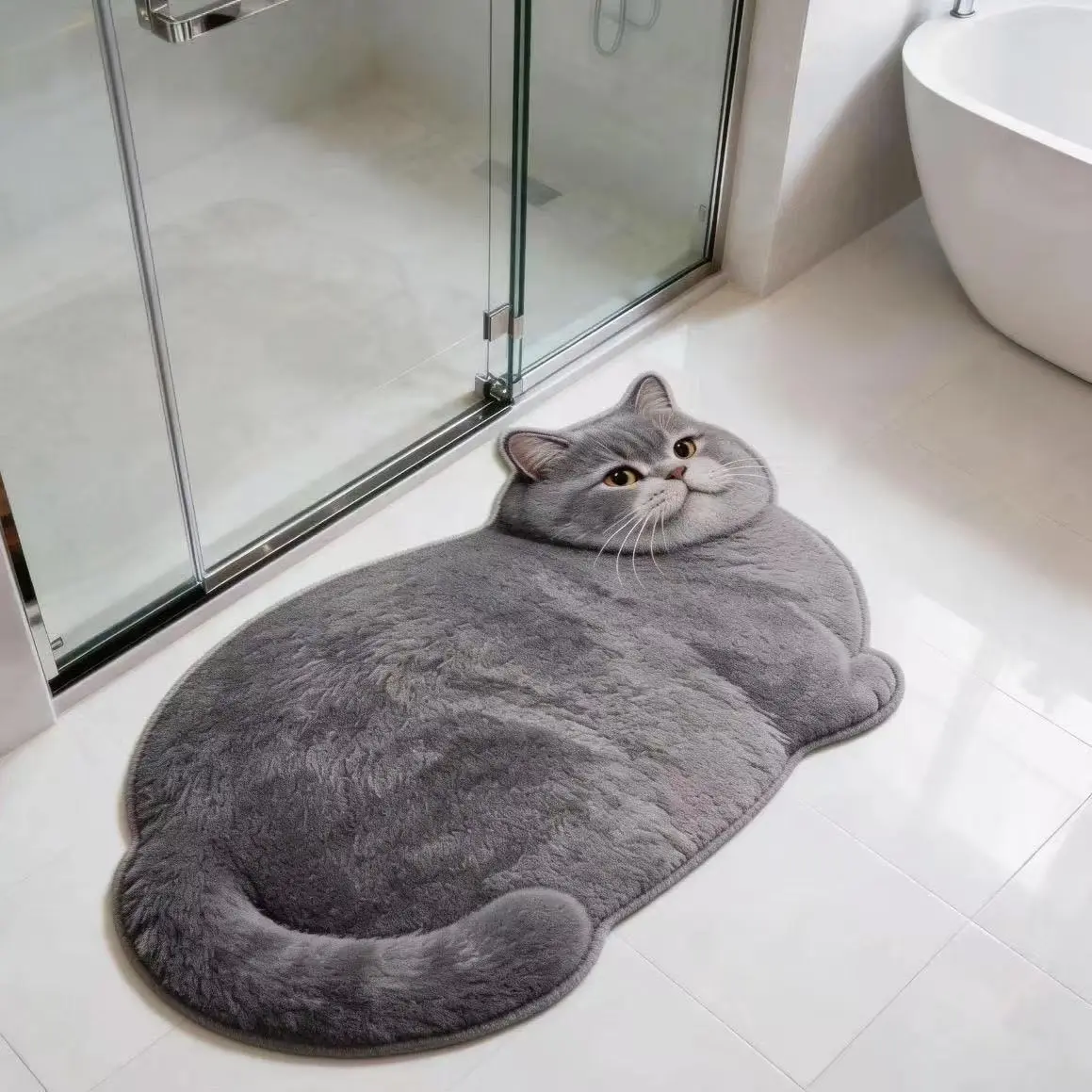 Cat-Shaped Bath Mat - Soft and Cozy Gray Cat Design for Bathroom Use - Perfect for Adding a Fun Touch to Your Space