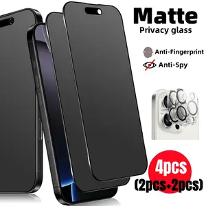 4-In-1 Set, 2pcs Matte Privacy Screen Protectors + 2pcs Camera Lens Protector For iPhone 17/16/15/14/13/12/11/Mini 9H+ Hardness Tempered Glass, Dynamic Island Compatible Anti-Fingerprint Protection Cellphone Accessories, Protective