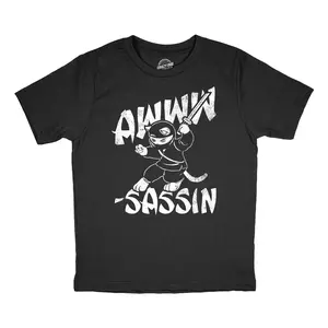 Youth Funny T Shirts Awww Sassin Sarcastic Kitten Graphic Novelty Tee for Kids Funny T Shirts Funny Cat Short Sleeve Novelty Tees for Kids Black -