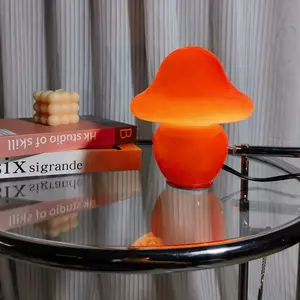 Adjustable LED Mushroom Night Light Orange Glass Bedside Table Lamp – Rechargeable Touch Control Desk Lamp with Warm, White & Ambient Lighting, Aesthetic Bedroom Decor Light, Portable Night Lamp for Home, Gift Idea