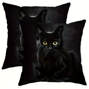 2pcs Modern Black Cat Polyester Throw Pillow Covers, 18x18 Inch - Decorative Cushion Cases for Living Room & Bedroom Sofa, Throw Pillows for Couch