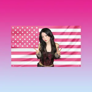 Yoonchae Pink USA Flag – Katseye K-Pop Tapestry, Korean Girl Idol Wall Art, Aesthetic Fan Room Decor