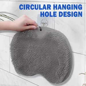 1 count Silicone Shower Foot Scrubber Mat,Back & Feet Cleaning Pad,Shower Massage Soft Bristles Exfoliating Scrubber Brush,Wall Mounted Slip Suction Cups for Use,Bathroom Bathing Accessories grey with compartment(s) and more