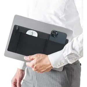 (R) 3-Pocket Organizer,  Holder for Laptop Stick , Adhesive Pouch & External Hard Drive Sleeve, SSD Storage Case for MacBook,  (Black)