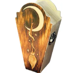 Witchy Woodburned Coffin Trinket Box with Latch