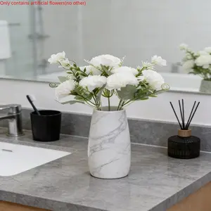 6pcs White Carnations Plastic artificial Flowers White Fake Flowers Plastic Carnations White Flowers for Wedding Centerpieces Bridal Shower for Dining Table Home Party Birthday Decor (White)