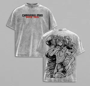Reze Bomb Devil x Chainsaw Man Shirt Vintage Washed Oversized Tee | Anime Streetwear Heavy Cotton T-Shirt | Chainsaw Manga Inspired Graphic Back | Gift for Anime & Manga Fans
