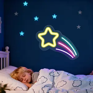Meteor Neon Star Wall Art for Kids Room Decor - Glow in the Dark Shooting Star Sign - Perfect for Bedroom and Playroom - Unique Gift Idea