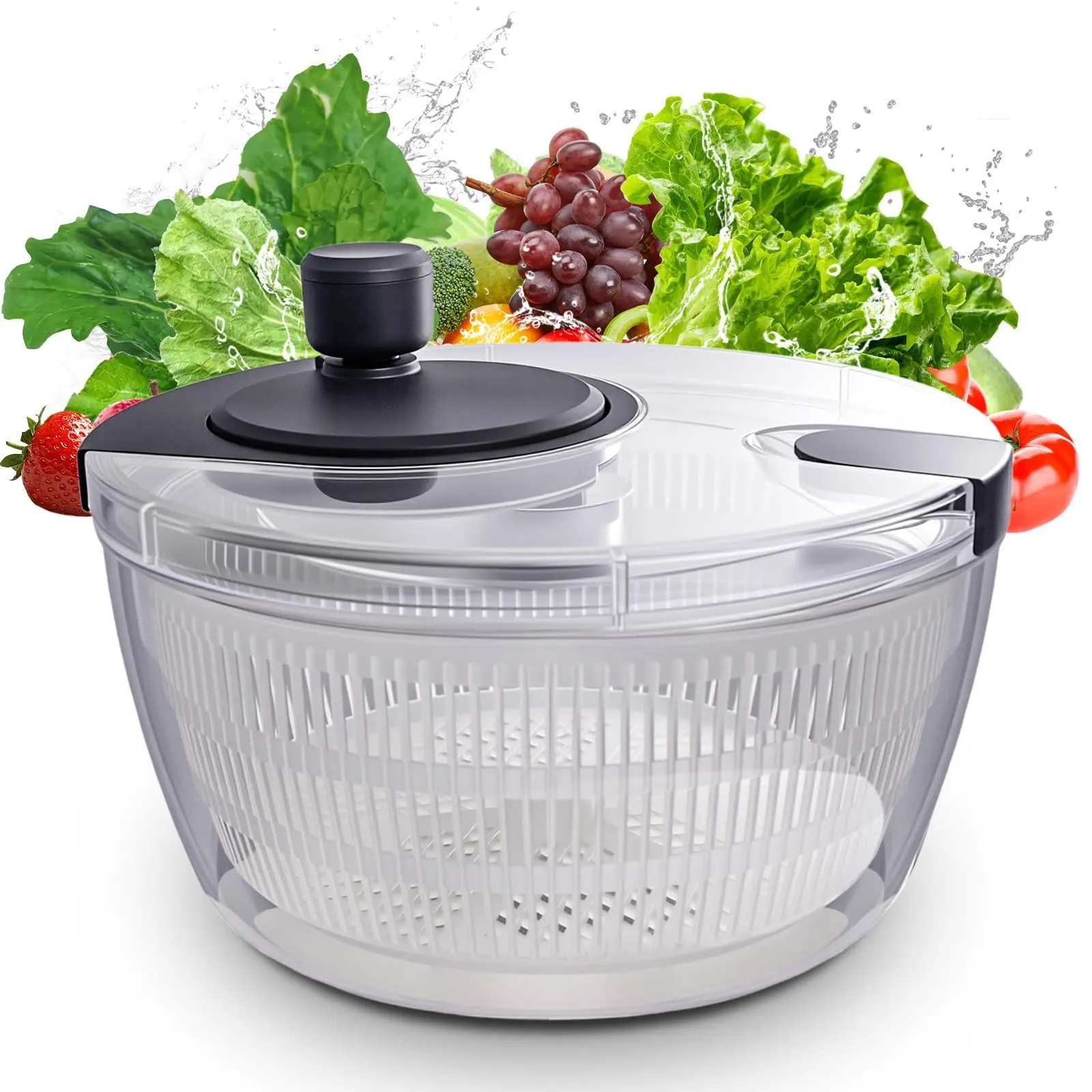 Fresh Salad Spinner Large Salad Spinner 5QT with Lid & Double-Lock Handle, Manual Lettuce Spinner & Vegetable Dryer, Fruit and Vegetable Washer, Easy Spin Salad Dryer Bowl, Kitchen Colander for Lettuce, Herbs, Greens & Produce Utensils, Kitchen Gadgets