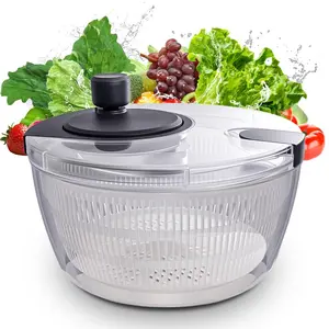 Fresh Salad Spinner Large Salad Spinner 5QT with Lid & Double-Lock Handle, Manual Lettuce Spinner & Vegetable Dryer, Fruit and Vegetable Washer, Easy Spin Salad Dryer Bowl, Kitchen Colander for Lettuce, Herbs, Greens & Produce Utensils
