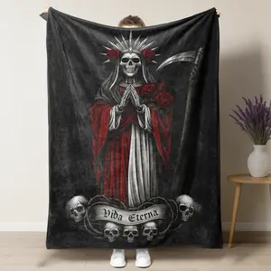 La Catrina Blanket for Adults Kids Men Día de los Muertos Flannel Skull Blankets Gifts Day of the Dead Throw Soft Warm Cozy Skull Decor 100% Polyester Indoor Outdoor Use